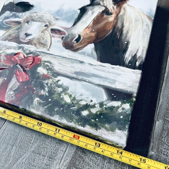 Farmhouse Cow Horse Sheep Christmas Holiday Winter Portrait Wall Decor - Picture 2 of 3